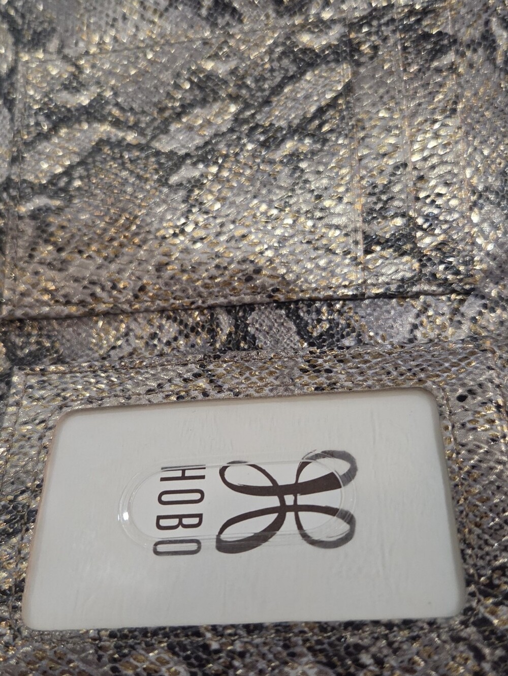 HOBO Metallic Snake-Print Card Wallet - Silver Brown